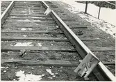 Del av bangården efter olyckan 1956-03-29 då tåg 93, 'Nordpilen, spårade ur vid Granbo station.