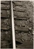 Skador på rälsen efter olycka i Simeå mars 1956.