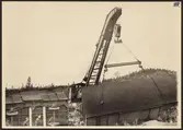 Urspårning vid Älvho 1950. Uppröjningsarbete med hjälp av ångkran.
