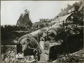Tågolycka vid Getå den 1 oktober 1918 där bland annat, Statens Järnvägar, SJ F 1200 rasade nedför slänten efter ett banvallsras.