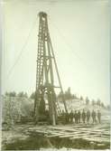 Medle. Statens Järnvägar, SJ. Brobygget över Bjurån i oktober 1910. Pålnedslagning