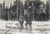 Ingemar och Folke sittandes på timmerstocken.