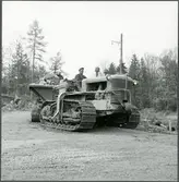 Bandtraktorn vid järnvägsbygget vid Karlshamn.