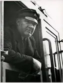 Lokförare på invigningståget för elektrifieringen av linjen mellan Gävle-Falun 1943-10-01.