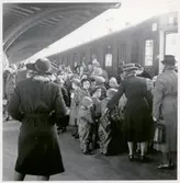 Barn från Finland i samband med barnevakueringen under kriget, här vid Krylbo station.