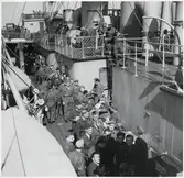 Röda Korset delar ut gåvopaket ombord på Drottning Victoria.