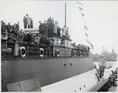 Danska flyktingar ankommer Köpenhamn på tågfärjan 