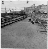 Växlar och dvärgsignaler på bangården vid Stockhilm C