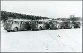 Bussar från A-B Kullens Omnibustrafik med SJ emblem sedan SJ Biltrafik förvärvat bolaget 24 maj 1935.