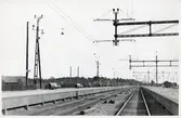 Kontaktledning vid Åby station.