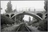 Vägbro på linjen mellan Söderhamn och Sundsvall C. Kontaktledningsstolparna är uppsatta inför elektrifieringen 1955-56.