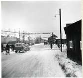 Järnvägsövergång vid Bruksgatan, över bangården vid Klippans station.