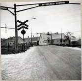 Järnvägsövergång vid bangården på Påarp station, på sträckan mellan Ramlösa Brunn och Mörarp.