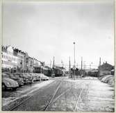 Järnvägsövergång vid Lilla Hamngatan I Helsingborg på linjen mellan färjestationen och centralstationen.