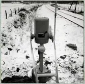 Järnvägsbom vid järnvägsövergång vid Hjortstigen i Ljungby, på sträckan mellan Lagan och Kärreberga.