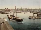 Helsingborg. Hamnen med hjulbåt på ingående 1896