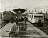 Statens Järnvägar, SJ D 367.

Vy på perrong med resande, ellok och motorvagn.