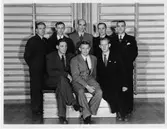 Styrelsen för Gerdskens bollklubb. Stående från vänster: Harry Bengtsson, Erik Carlsson, Folke Schoultz, Allan Johansson och Sune Johansson. Sittande från vänster: Bert Abrahamsson, Nils Zehlin och Kurt Larsson.