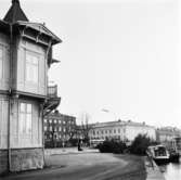 Vänersborg. Gamla strandhotellet. Julgransförsäljning på Fisktorget