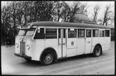 Göteborgs Spårvägar Aktiebolag buss årsmodell 1934, trafikerade linje E mellan Gustav Adolfs torg - Garaget Friggagatan.