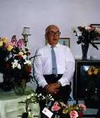 Gustafsberg, G:a Riksv. 36. 
Gustaf Pettersson, charkuterist f. 1890 d. 1987, 85 år 1975.