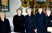 Kyrkvärdar i Kållereds kyrka, Svenska kyrkan. Från vänster: Eivor Johansson (1931-2001), Ulla Svanberg (f 1931), Lilly Edvardsson (f 1920), Greta Nilsson (f 1924) och Maj Britt Björkman (1920-2011).