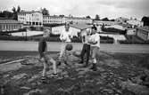 Fyra bollspelande pojkar; Anders Sköld, Åke Estmer, Urban Yttermalm och Göran Johansson.
I bakgrunden ses Gäddgårdsskolan.
1960-talet