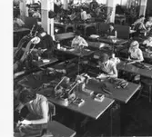 Sömmerskor på Albin Rapps Konfektionsfabrik.
Varje kvinna har en egen symaskin. De syr kläder.