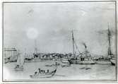 Teckning föreställande Västerås hamn på 1860-talet, av
teckningsläraren vid Högre allmänna läroverket i Västerås Nils Tufvesson.
