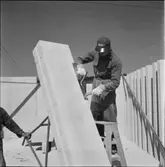 EXPERIMENTHUS I ÄLVSJÖ, SIPROREXHUSET MONTERING AV SIPROREXBJÄLKAR (VÄGGELEMENT) SPEKULATIVT