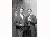 Två ynglingar poserar mot björkfond, troligen släkt eller vänner till familjen Ranch. 1870-tal.