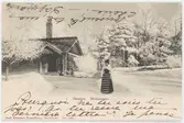 Vykort med motiv från Skansen. Morastugan
