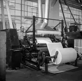 Man i arbete vid rullmaskin nr 2 på pappersbruket Papyrus i Mölndal, 6/5 1955.
