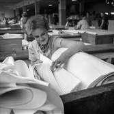 Kvinna i arbete i sortersalen på pappersbruket Papyrus i Mölndal 6/5 1955.