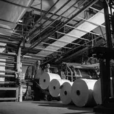 Män i arbete vid maskin på pappersbruket Papyrus i Mölndal, 6/5 1955.