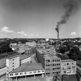 Utsikt över pappersbruket Papyrus fabriksområde i Mölndal, 11/8 1955.