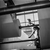 Man i arbete vid maskin på pappersbruket Papyrus i Mölndal, 15/11 1958.