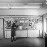 En kvinna står vid montern 