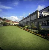 Del av pappersbruket Papyrus park i Mölndal, 16/9 1966. I bakgrunden ses bebyggelse vid Kvarnbygatan.