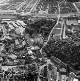 Flygfoto över pappersbruket Papyrus fabriksområde i Mölndal, 9/6 1969.