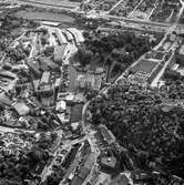 Flygfoto över pappersbruket pappersbruket Papyrus fabriksområde i Mölndal, 9/6 1969.