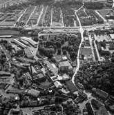 Flygfoto över pappersbruket Papyrus fabriksområde i Mölndal, 9/6 1969.