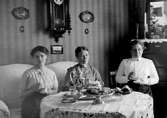 Tre kvinnor dricker kaffe i finrummet. 
Från vänster:
Ebba Bergman, Julia Bergman och 
Hulda Dahlberg.

Eventuellt är fotot inte taget på Rudet ?