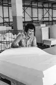 Kvinna i arbete med att sortera papper på pappersbruket Papyrus i Mölndal, hösten 1970.