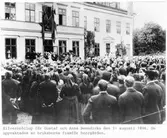 Silverbröllop för Gustaf och Anna Benedicks den 31 augusti 1896. De uppvakatas av bruksborna framför herrgården i Gysinge.