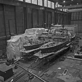 Översiktsbild av Ptrb båtar i skrovhallen