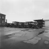 Lastbilar med brosektioner till krigsbro