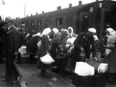 Svenskbyborna anländer till Jönköpings station med två chartrade tåg fredag 2 augusti 1929.