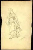 Kvinna och barn i antikiserande dräkt. Teckning av Fritz von Dardel.