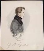 Porträtt av G A Sparre i profil. Akvarell av Fritz von Dardel.